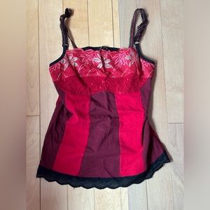 Vintage Red floral and Lacy Tank Top (NEED GONE)